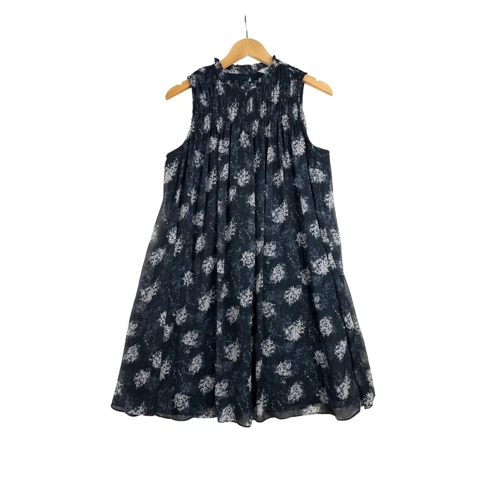 Joie‎ Baltic Print Sleeveless Sheer Overlay Mini Dress Size Medium Blue